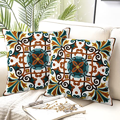 Alysheer Boho Embroidered Throw Pillow Cover 18"x18" Set of 2, Burnt Orange - color: Floral Brown, size: 18" x 18" (Pack of 2)