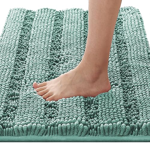 H.VERSAILTEX Bathroom Rugs Bath Rugs for Bathroom Non Slip Bath Mats Extra Thick Chenille Striped Rug 17" x 24" Absorbent Soft Shaggy Washable Dry Fast Bath Mats for Bath Room Floor - Eggshell Blue - color: Eggshell Blue, size: 17" x 24"