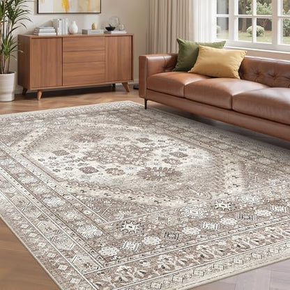 befbee 6x9 Washable Area Rug, Non Slip Rug for Living Room Brown - color: Brown/Beige, size: 6' x 9' (Rectangular)