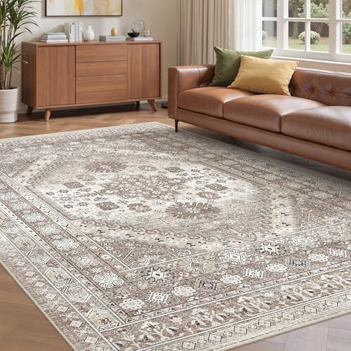 befbee Washable 5x7 Area Rug Non Slip Stain Resistant Rug for Living Room - color: Brown/Beige, size: 5' x 7' (Rectangular)