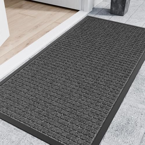 Indoor Outdoor Front Door Mats, 72" x 24" Welcome Floor Mats - color: Gray Squares, size: 2' x 6' (Rectangular)