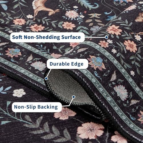 Garvee Floral 5x7 Area Rugs Washable Living Room Rug Entryway Rug Black - color: Black, size: 5' x 7' (Rectangular)