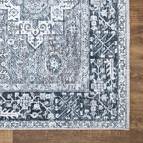 Bloom Rugs Caria Washable Non-Slip 7 ft Runner - Navy Blue Traditional Runner for Entryway, Hallway, Bathroom, and Kitchen - Exact Size: 2'6" x 7' - color: Navy Blue, size: 2'6" x 7' (Runner)