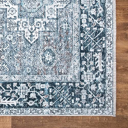 Bloom Rugs Caria Washable Non-Slip 4x6 Rug - Navy Blue Traditional Area Rug for Living Room, Bedroom, Dining Room, and Kitchen - Exact Size: 4' x 6' - color: Navy Blue, size: 4' x 6' (Rectangular)
