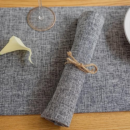 Demetex Grey Textured Linen Placemats Set of 8 Classic Place Mats Heat Resistant Cloth Table Placemat for Dinner Gathering Buffet, 13x19 inch, Ash Grey - color: Ash Grey, size: Placemats set of 8