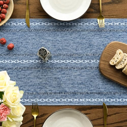 Artoid Mode Blue Rustic Cotton Linen Table Runner 13x36 Inch - color: Blue, size: 13" x 36"