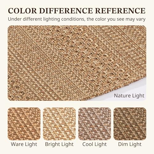 MatEssenz 3x5 ft Washable Area Rug, Textured Natural Woven Low-Profile Entryway Rug with Non-Slip Backing, Neutral Light Brown Accent Rug for Bedroom, Living Room - color: Brown, size: 3' x 5'