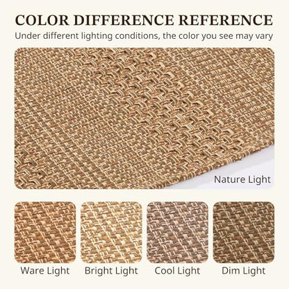 MatEssenz 3x5 ft Washable Area Rug, Textured Natural Woven Low-Profile Entryway Rug with Non-Slip Backing, Neutral Light Brown Accent Rug for Bedroom, Living Room - color: Brown, size: 3' x 5'