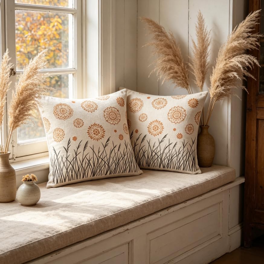 Boho Floral Reed Throw Pillow Covers Set of 2, 18x18 Inch - color: A20018, size: 18" x 18" (Pack of 2)
