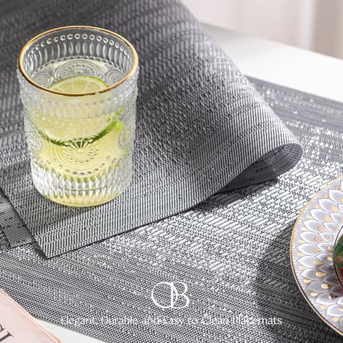Placemats Set of 6 - Easy Clean Woven Vinyl Placemat for Dining Table, Indoor/Outdoor Place Mats, Washable PVC Table Mats（Gray） - color: F-gray
