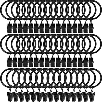 LLPJS Curtain Rings with Clips, 1.5 inch ID, 60 Pack, Black - color: Black, size: 1.5" I D Set of 60