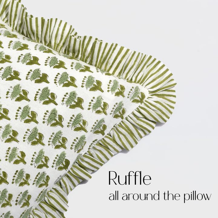 CPC Emerald Green Block Print Ruffle Sham Pillow Cover 12x20 Inch Pack of 1 - color: Emerald Green, size: 20" x 12" (Pack of 1)
