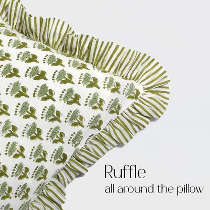 CPC Emerald Green Block Print Ruffle Sham Pillow Cover 12x20 Inch Pack of 1 - color: Emerald Green, size: 20" x 12" (Pack of 1)
