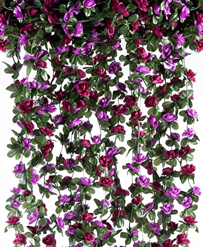 6Pcs x 8.2FT Artificial Flower Garland Rose Vine Decor, Purple Flower - color: Spring Purple 6pcs, 1.5" Rose Flowers, size: 8.2FT Vines