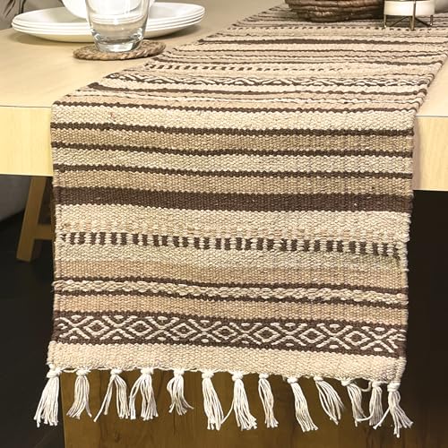 CHARDIN HOME Tonal Browns Boho Table Runner | Cotton Farmhouse Table Linen 13x72 Inches| Machine Washable, Durable and Easy to Combine - color: Tonal Browns, size: 13x72 Inch.