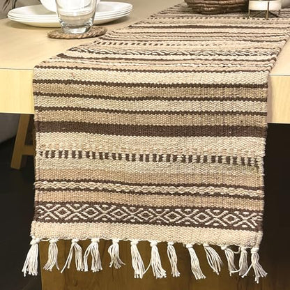 CHARDIN HOME Tonal Browns Boho Table Runner | Cotton Farmhouse Table Linen 13x72 Inches| Machine Washable, Durable and Easy to Combine - color: Tonal Browns, size: 13x72 Inch.