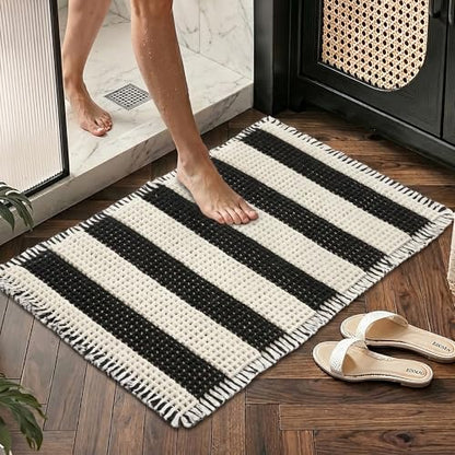 MatEssenz Waffle Bath Mat, 20x32, Black White - color: Stripe Style, size: 1'8" x 2'8" (Rectangular)