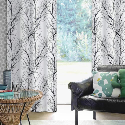 FMFUNCTEX 100% Blackout Black Grey Tree Branch Curtains 90 Inch 2 Panels - color: Grommet | Black, size: 52"W x 90"L (Pack of 2)