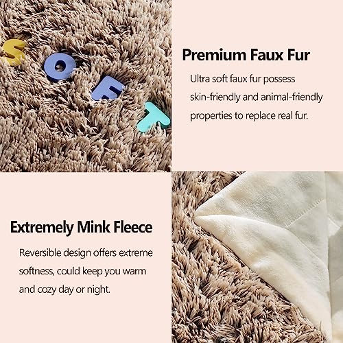 GONAAP Fuzzy Faux Fur Throw Blanket for Couch, Frosty Brown, 50"x60" - color: Frosty Brown, size: Throw(50"x60")