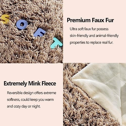 GONAAP Fuzzy Faux Fur Throw Blanket for Couch, Frosty Brown, 50"x60" - color: Frosty Brown, size: Throw(50"x60")