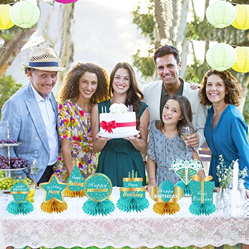 8Pcs Teal and Gold Birthday Decorations Honeycomb Centerpieces