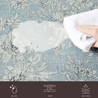 Laura Ashley - Anti-Fatigue Kitchen Mat, Iris Floral Design, Stain, Water & Fade Resistant, Cooking & Standing Relief, Non-Slip Backing, 2 Piece Set, Light Blue - color: Light Blue / Gray, size: 48"L x 17.5"W / 28"L x 17.5"W