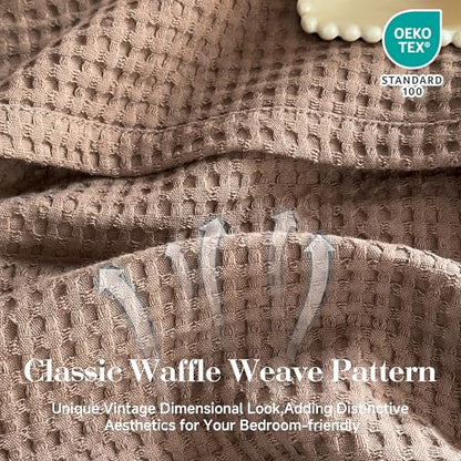 Simple&Opulence 100% Cotton Waffle Blanket, Twin Size 66"x90", Light Brown - color: Light Brown, size: Twin(66"x90")