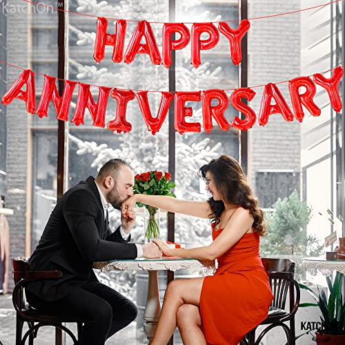 KatchOn, Red Happy Anniversary Balloons Banner - 16 Inch | Happy Anniversary Decorations | Red Happy Anniversary Backdrop - style: Red