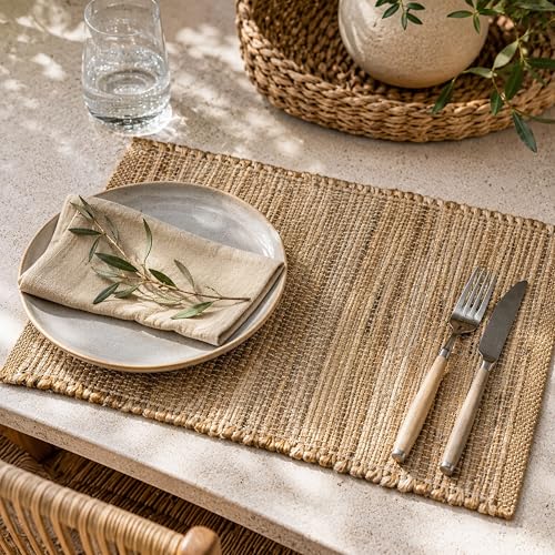 Chardin Home Eco-Friendly Natural Jute/Hemp Placemats 13''x''19, Set of 4 Natural/Beige Table Mats | Perfect for Holidays, Thanksgiving, Christmas, or Everyday Meals - size: 13x19 Inch.