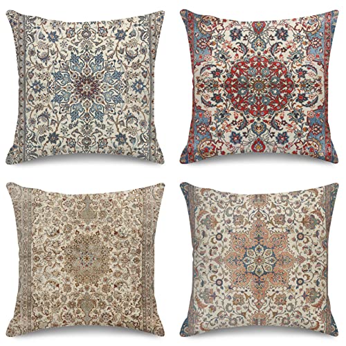 Sanwarm Linen Throw Pillow Covers Set of 4, 20 x 20 Inch, Boho Mandala - color: Mandala Brown, size: 20" x 20" (Pack of 4)