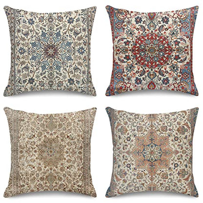 Sanwarm Linen Throw Pillow Covers Set of 4, 20 x 20 Inch, Boho Mandala - color: Mandala Brown, size: 20" x 20" (Pack of 4)