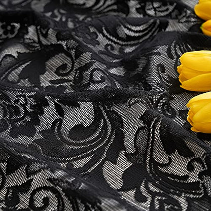 ALIGOGO Black Lace Curtains for Bedroom, Gothic Style, 52W x 63L Inch - color: Black, size: 52"W x 63"L (Pack of 2)