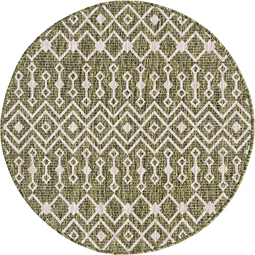 Unique Loom Outdoor Trellis Collection Area Rug - Tribal Trellis (3' 3" Round, Green/ Natural) - color: Green/Natural, size: 3'3" (Round)