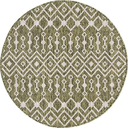 Unique Loom Outdoor Trellis Collection Area Rug - Tribal Trellis (3' 3" Round, Green/ Natural) - color: Green/Natural, size: 3'3" (Round)