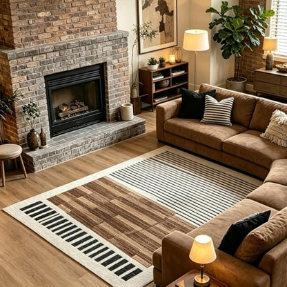 8x10 Washable Area Rug for Living Room, Modern Abstract, White Brown Black - color: Beige Brown, size: 8' x 10'(Rectangular)