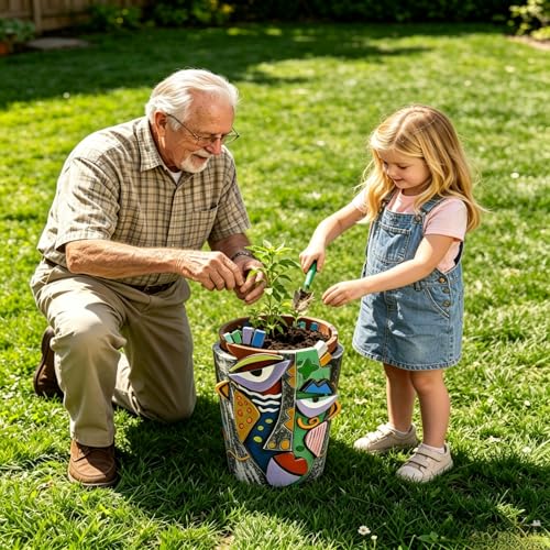 Picasso Abstract Face Planters Flower Pots, Handmade Resin Pots for Plants - color: Gray