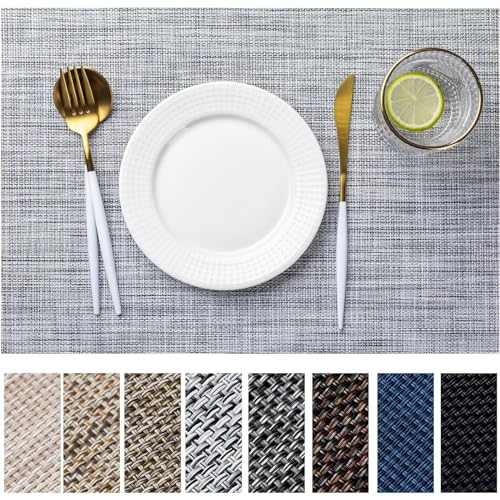 LEXMORE Placemats Set of 6 Vinyl/Plastic Woven Place Mats for Kitchen Table Indoor/Outdoor Washable Placemat Wipeable Dining Table Mats(Gray) - color: A-gray