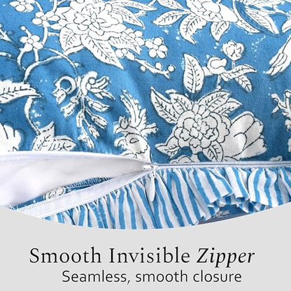 CPC Blue Sapphire Block Print Ruffle Sham Pillow Cover 14x36 Inch Pack of 1 - color: Blue Sapphire, size: 36" x 14" (Pack of 1)