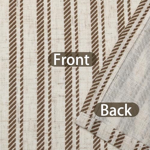 JIUZHEN 42x18 Inch Kitchen Valance - Thick Textured Linen Striped Window Valance Curtain with 3" Rod Pocket, Vertical Striped Brown (1 Panel) - color: Vertical Striped Brown, size: 42"W x 18"L (Pack of 1)