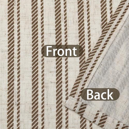 JIUZHEN 42x18 Inch Kitchen Valance - Thick Textured Linen Striped Window Valance Curtain with 3" Rod Pocket, Vertical Striped Brown (1 Panel) - color: Vertical Striped Brown, size: 42"W x 18"L (Pack of 1)