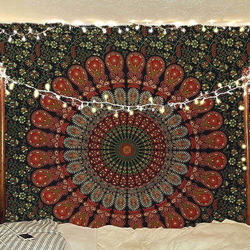 Bless International-Organic-Cotton-Golden-Green-Handmade-Mandala-Tapestry - color: Golden Green, size: 40"L x 30"W