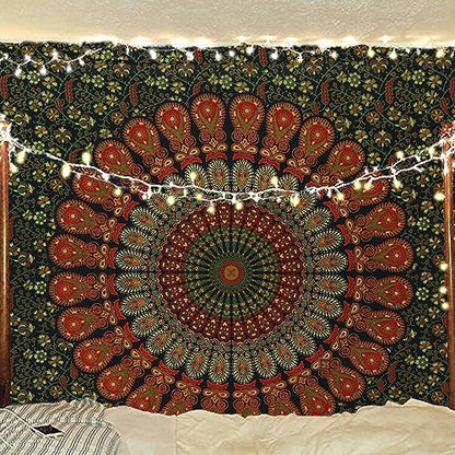 Bless International-Organic-Cotton-Golden-Green-Handmade-Mandala-Tapestry - color: Golden Green, size: 40"L x 30"W