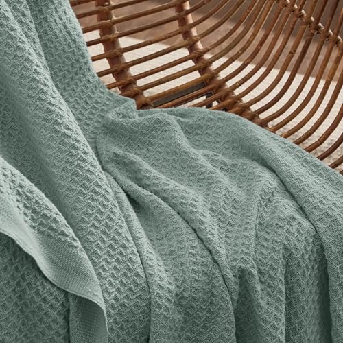 Bedsure 100% Cotton Throw Blanket for Couch, Waffle Weave, Green, 50"X70" - color: 04 Green, size: Throw XL (50" X 70")