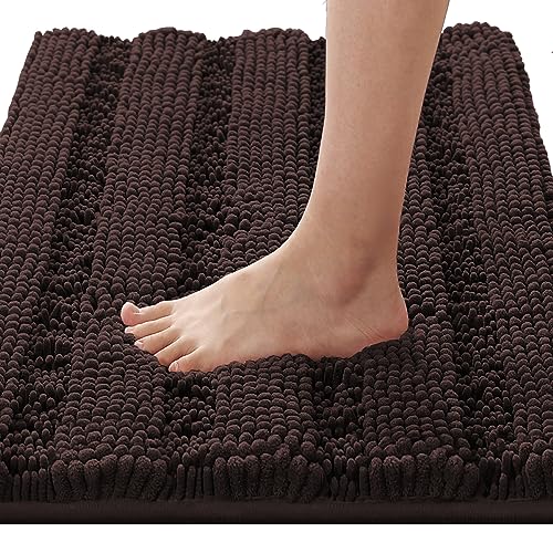 H.VERSAILTEX Bathroom Rugs Bath Rugs for Bathroom Non Slip Bath Mats Extra Thick Chenille Striped Rug 17" x 24" Absorbent Soft Shaggy Washable Dry Fast Bath Mats for Bath Room Floor - Chocolate - color: Chocolate, size: 17" x 24"