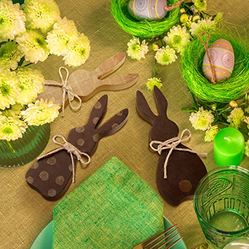 Karenhi 3 Pcs Easter Wooden Bunny Decor Sign with Rope, Cute Style