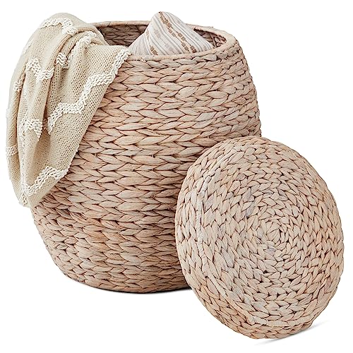 Best Choice Products Multipurpose Hyacinth Storage Basket, Plant Décor, Handwoven Organizer Tote for Bedroom, Living Room, Nursery, w/Lid - Whitewash - color: Whitewash