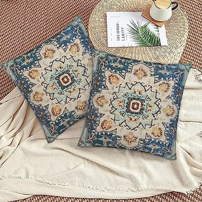 Light Blue Beige Carpet Boho Pillow Covers 18x18 Set of 2 - color: Light Blue, size: 18" x 18" (Pack of 2)