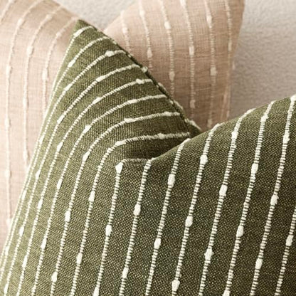 Foindtower Boho Striped Boucle Lumbar Throw Pillow Covers 12x20 Olive Green - color: Olive Green, size: 20" x 12" (Pack of 2)