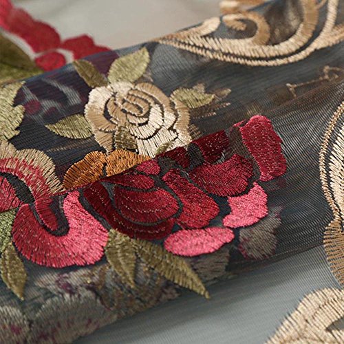 pureaqu Floral Embroidered Luxury Sheer Curtain 84 Inches Long Rod Pocket