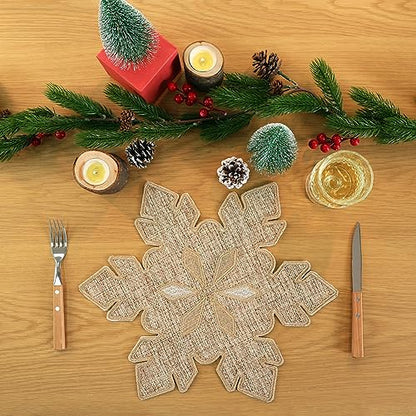 Feuille Christmas Placemats Set of 4 - Snowflake Burlap Holiday Placemats for Round Table, Farmhouse Winter Decor for Christmas Table Decorations - style: Snowflake